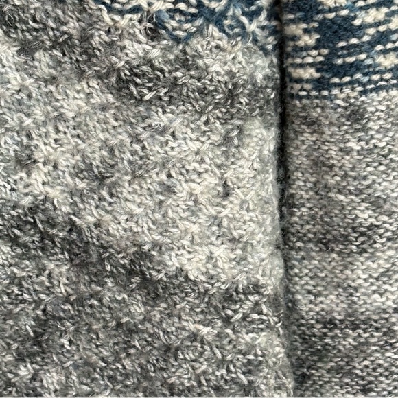 Free People We The Free Gray Blue Fair Isle Hooded Cardigan Sweater Coat Medium - Picture 4 of 8